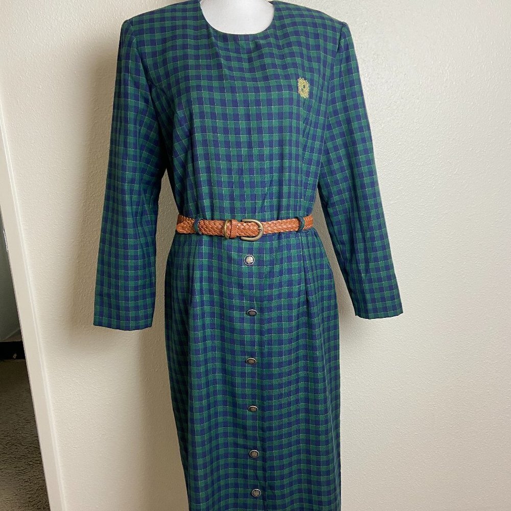 Vintage Jessica Howard Green Plaid Maxi Dress Sz 16